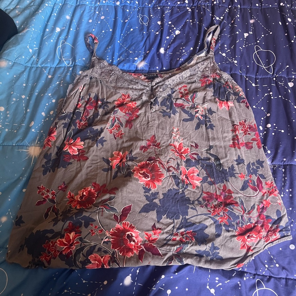 Torrid Gray Camisole with Red and Blue Floral Design